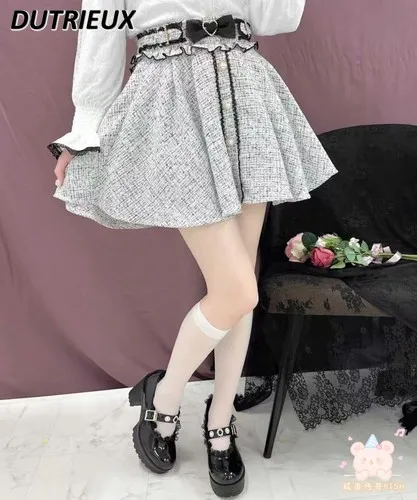 

Japanese Sweet Rojita Skirt Summer Autumn 2023 New Bow Belt Lace High Waist Mini Skirt Mine Series Mass-Produced Skirt for Women