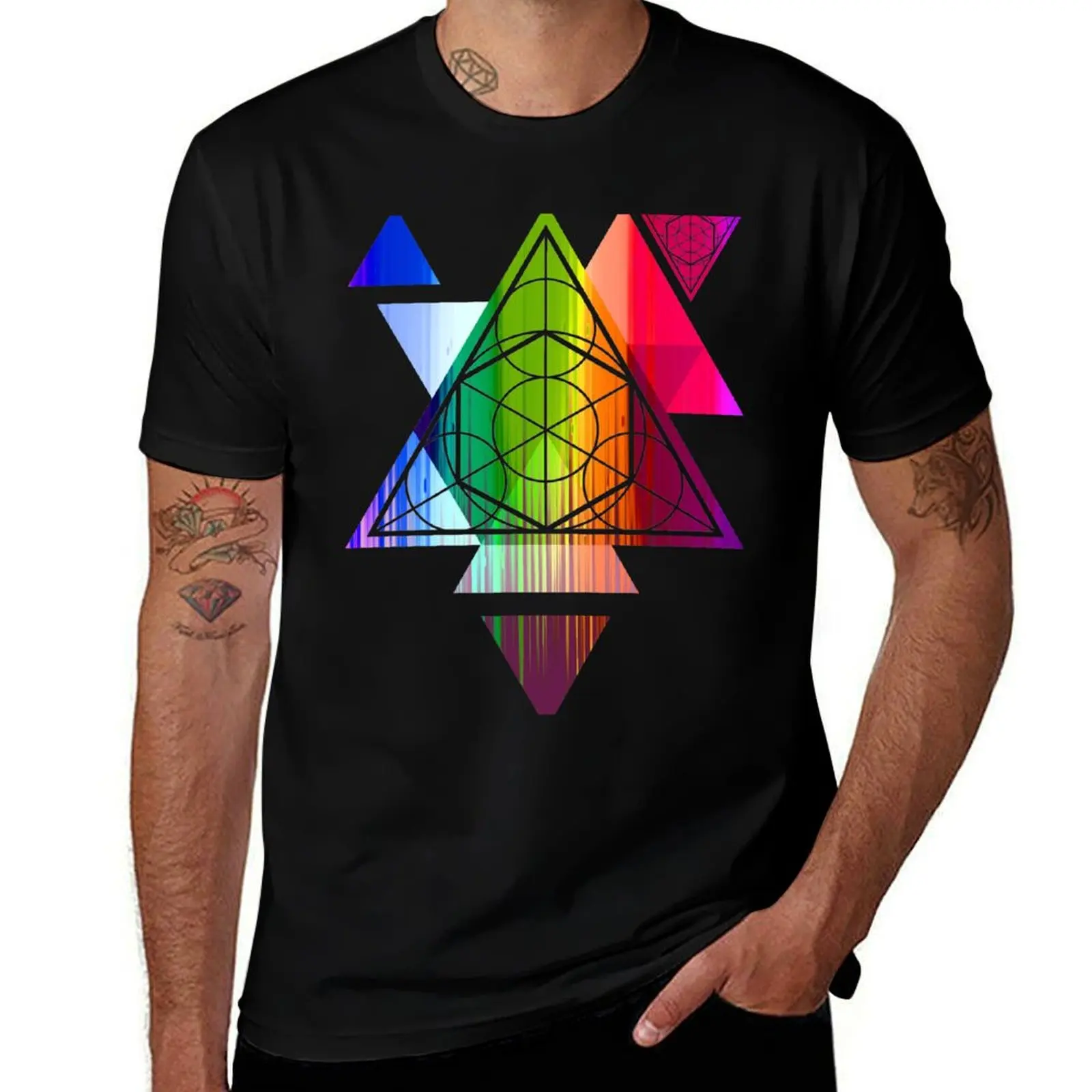 Rainbow Triangles - Sacred Geometry T-Shirt Running Gym Short Sleeve Sports Tee T-Shirt