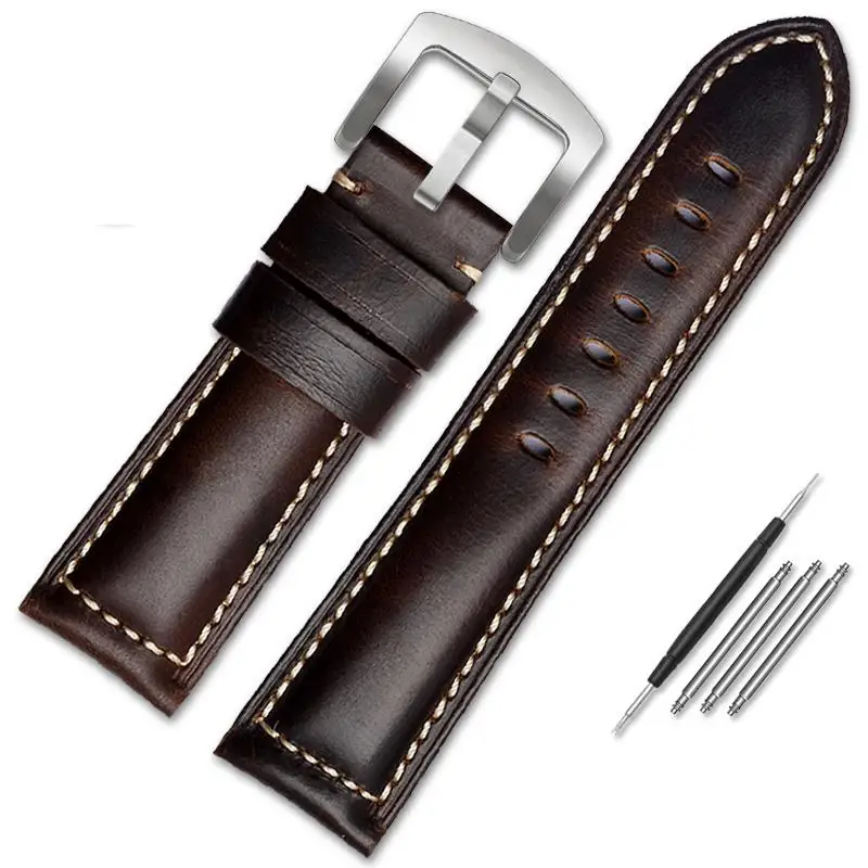 

PCAVO Leather watch belt accessories are suitable for Panerai PAM111/ fossil / Breitling leather watch chain 22 24mm 26mm