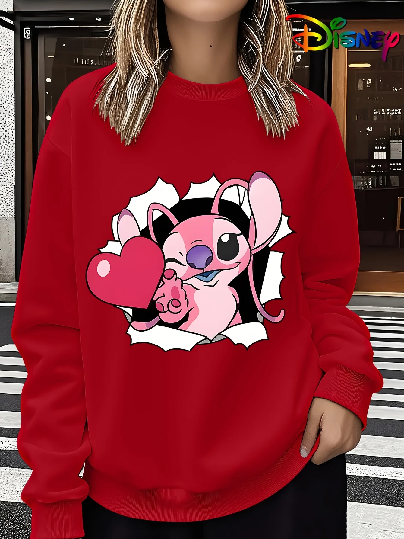 

Women's Disney Stitch Pullover Sweater Fashion Oversized Unisex Crew Neck Sweater Autumn and Winter Fleece Casual Streetwear