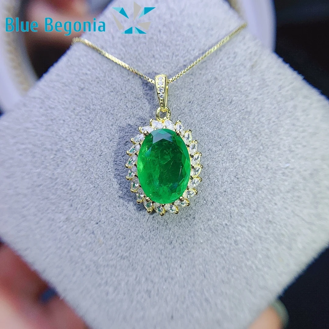 10*14mm Big Emerald Pendant for Women Anniversary Gift Genuine Gemstone Necklace Jewelry 925 Sterling Silver