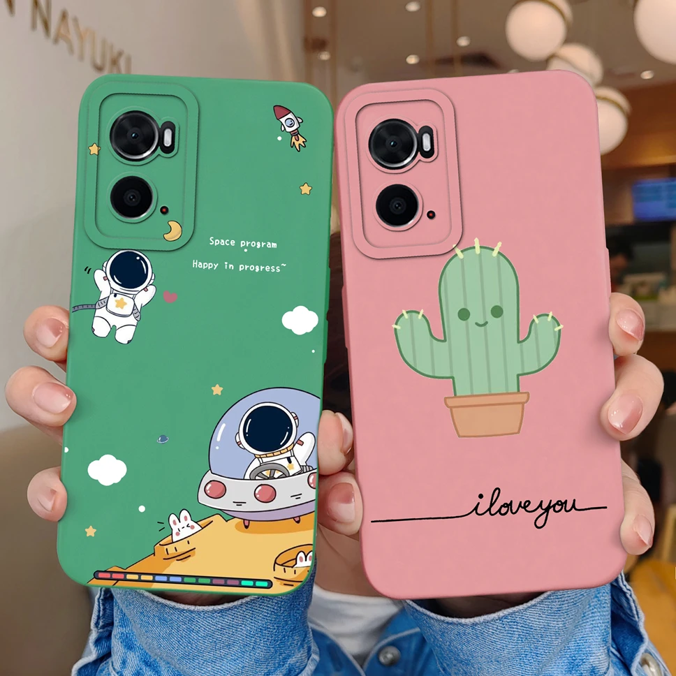 Cases For OPPO A76 A96 4G Shell Lovely Cartoon Astronaut Soft Liquid Silicone Shockproof Protective Phone Back Cover Funda Coque