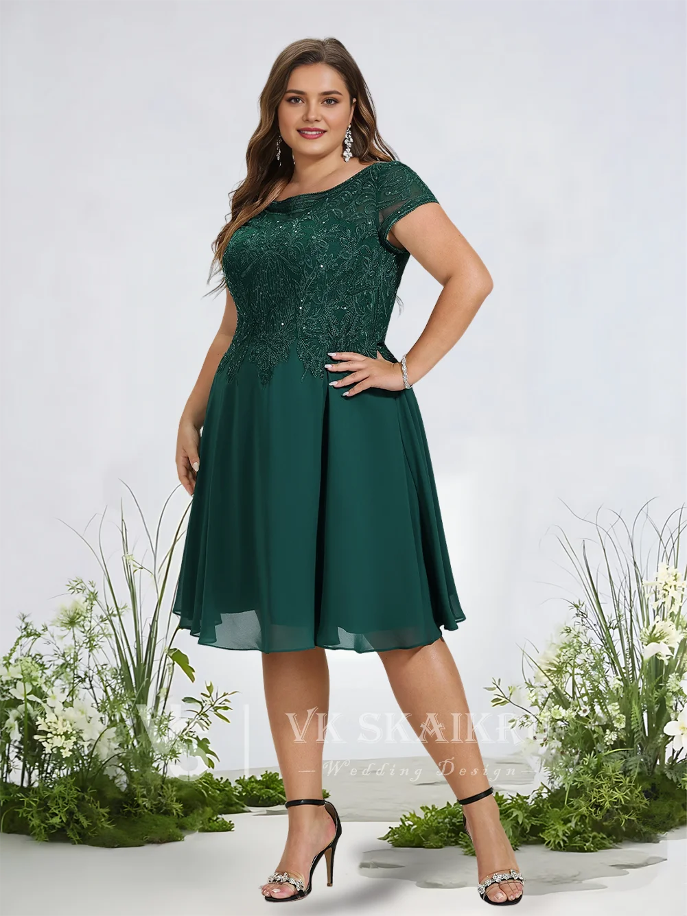 

A Elegant Scoop Neck A-Line Chiffon Cocktail Dresses With Lace Sequins Prom Graduation Evening Gowns Birthday Party Dress Woman