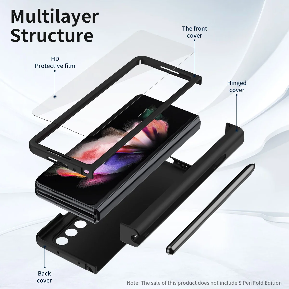 Case For Samsung Galaxy Z Fold 5 4 3 5G With Front Screen Protector Glass Pen Slot For S Pen Fold Edition Hinge Plastic Cover
