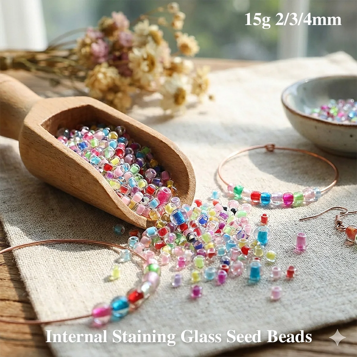 

15g 2/3/4mm Internal Staining Glass Seed Beads Round Spacer Beads for DIY Tassel Bracelet Earring Jewelry Making Accessories