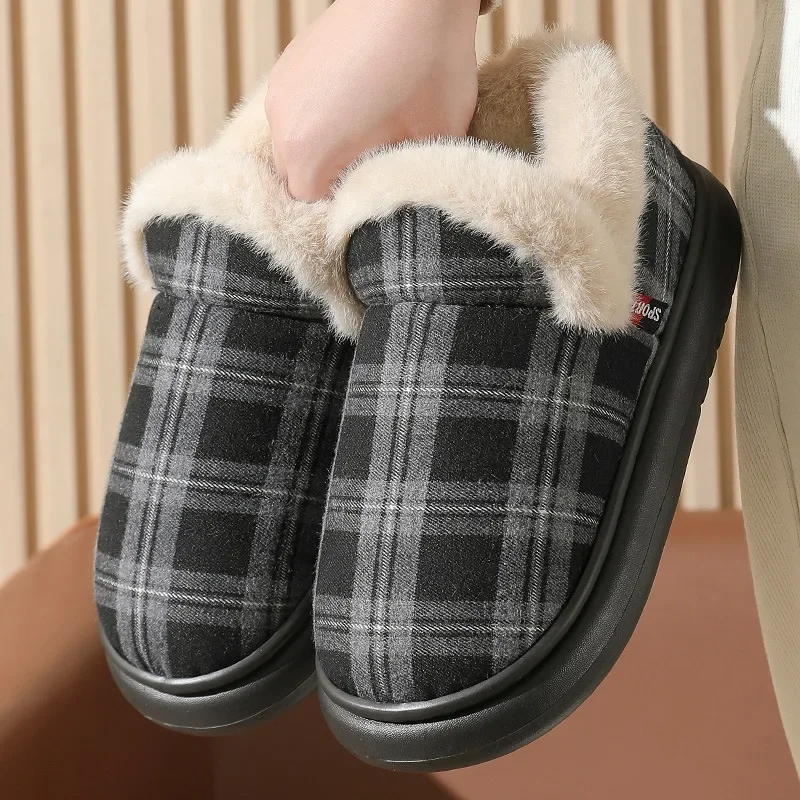 Unisex Couple Old Cotton Shoes Winter Wrap Heel Fleece Lined Suede Thick Sole Warm Indoor Outdoor Shoes