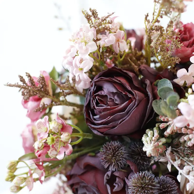 Yannew Vintage Fall Wedding Bouquet for Bride Bridesmaid Autumn Terracotta Artificial Rose Flower Bouquet for Wedding Decoration
