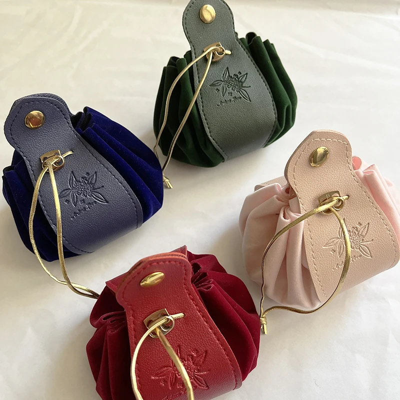 

50pcs Solid Color Flannel Leather Gift Bag With Drawstring Candy Box Cosmetic Packaging Bag Wedding Gift Christmas Party Decor