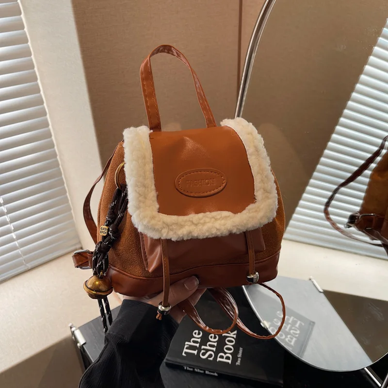 

Женский винтажный рюкзак, плюшевая сумка через плечо, кожаная школьная Повседневная сумка для девочек, женский рюкзак для книг и ноутбука, сумки-мессенджеры