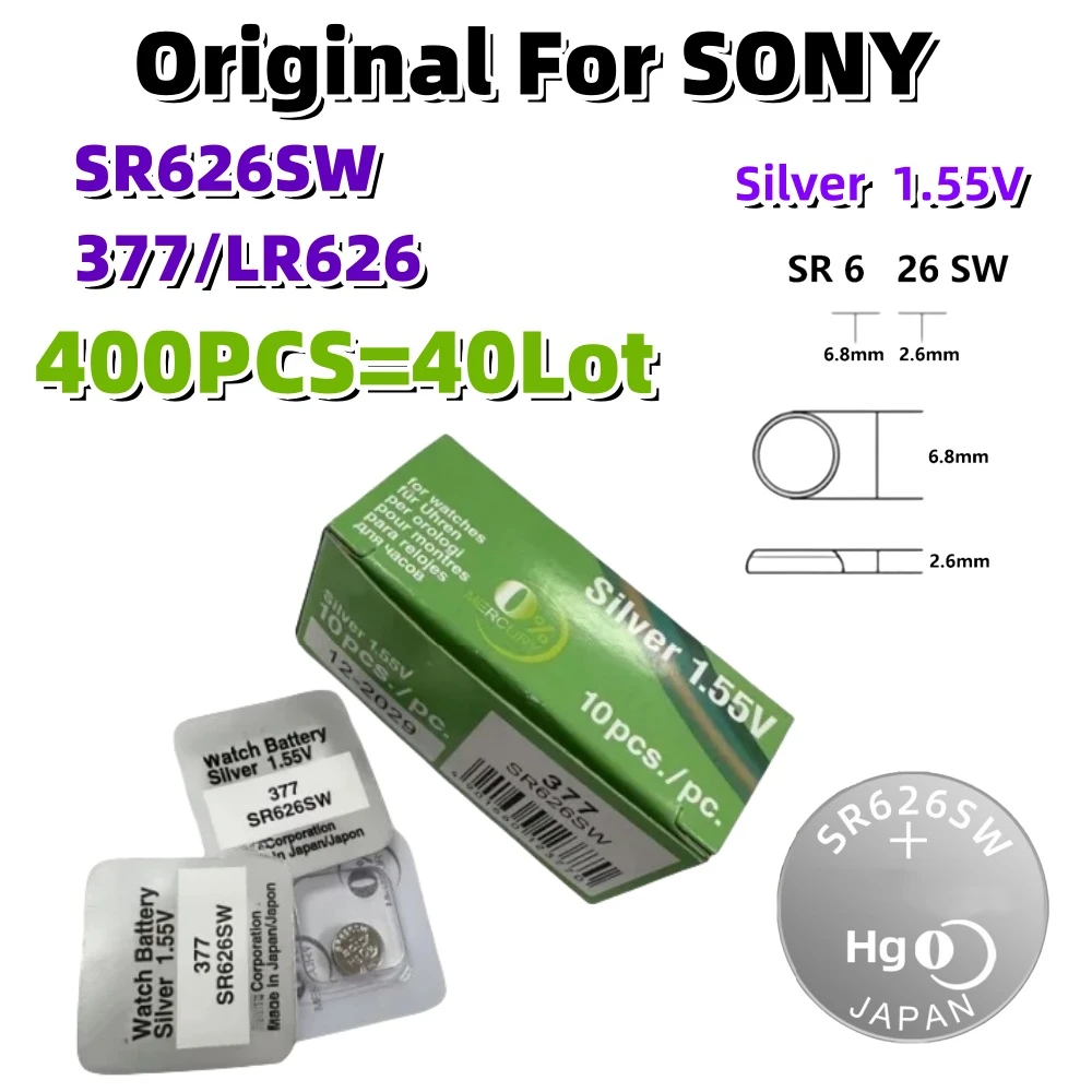 400PCS Original For SONY SR626SW LR626 AG4 1.55V Batteries LR66 377 377A Alkaline Battery Watch Toys Car Remote Coin Cell