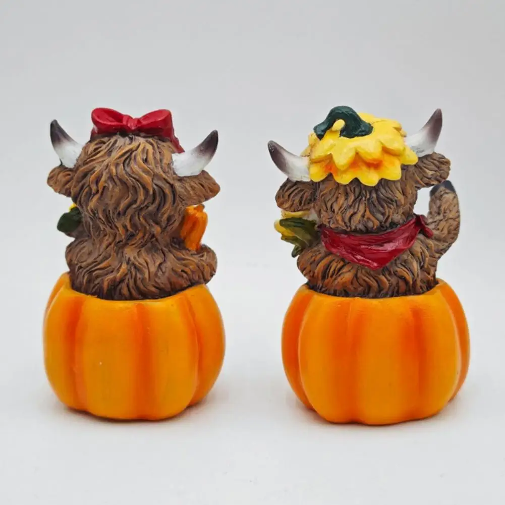 Cute Fall Tiered Tray Decor Autumn Harvest Pumpkin Decor Highland Cow Pumpkin Ornament Resin Figurine Decoration Autumn Harvest