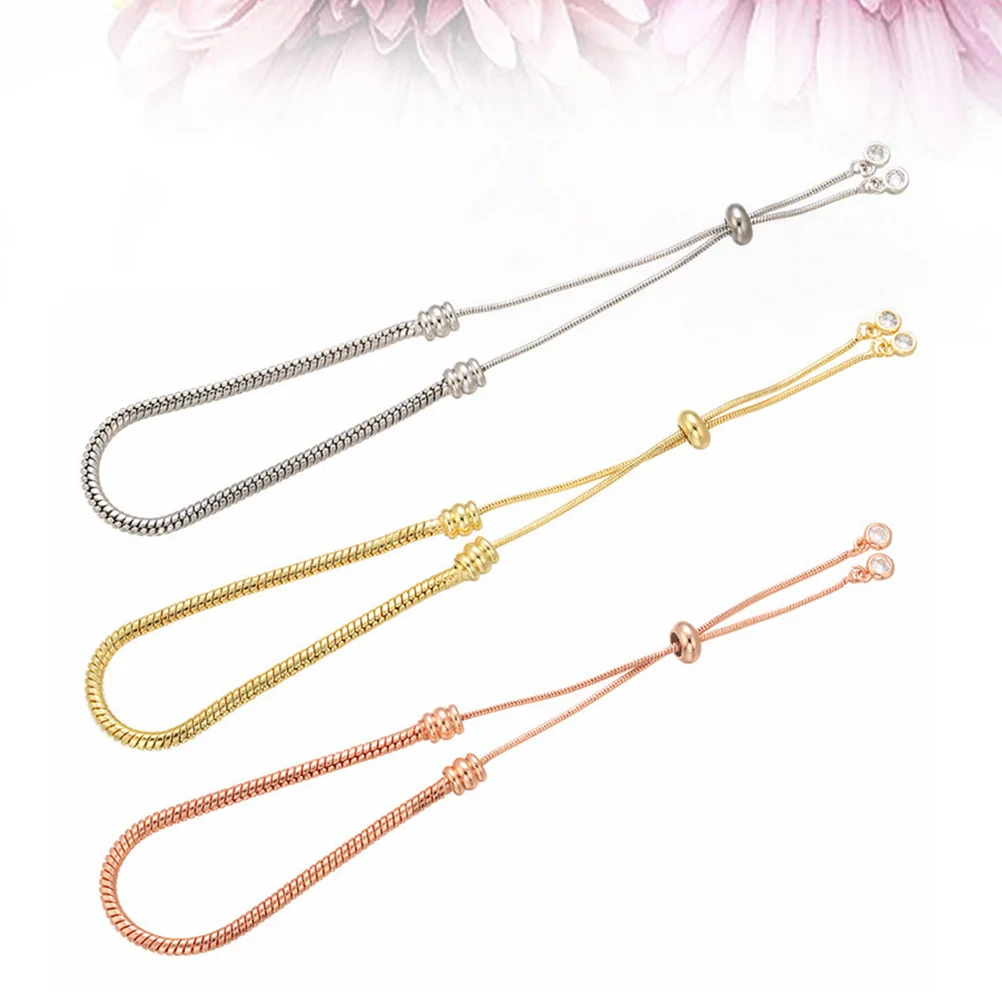 

3pcs Base Chain Link Brass Diy Bracelet Semi-Finished Jewelry Making Hand Chain Adjustable For Women Girls Accessory