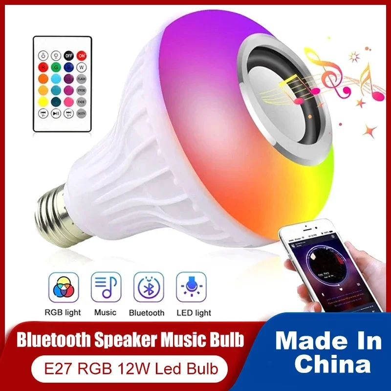

Smart Bluetooth Speaker Light Bulb E27 Base RGB Color Changing LED with Remote Control for Home Entertainment