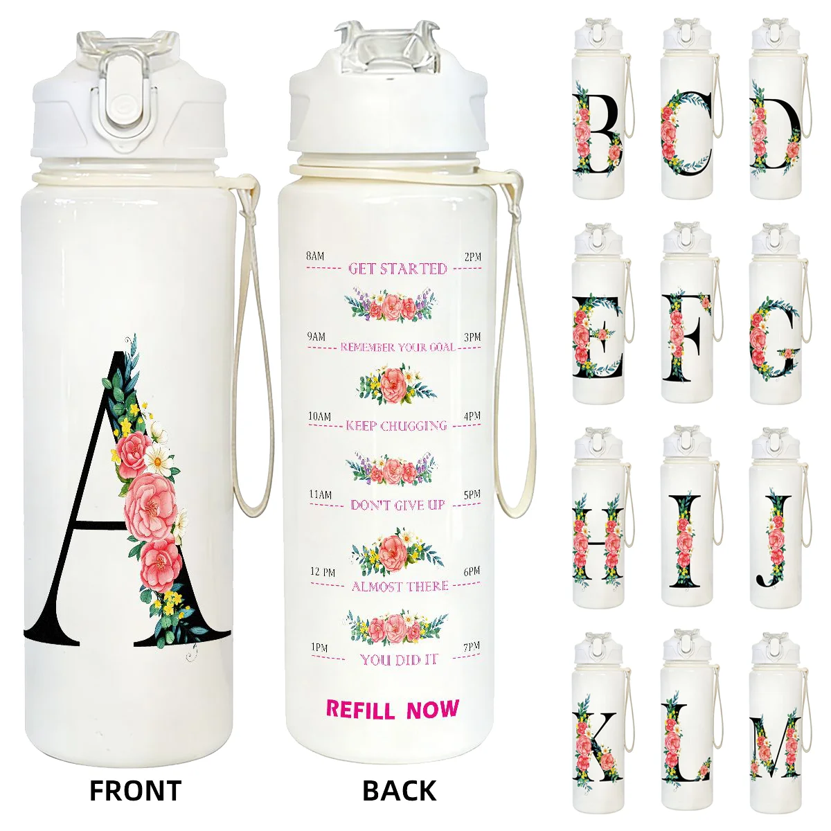 Modischer Alphabet-Trinkbecher 750ml mit Strohhalm, BPA-frei, für Zuhause, Sport, Reisen, Camping, tolles Geschenk für Paare, Muttertag, Lehrertag