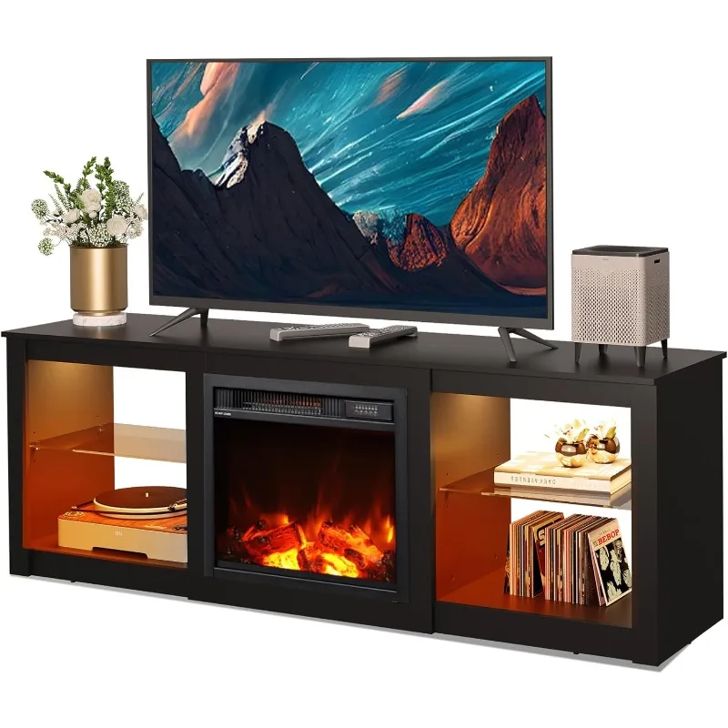 Fireplace TV Stand for TVs up to 65 inch, Electric Fireplace TV Console with LED Lights, Modern TV Stand