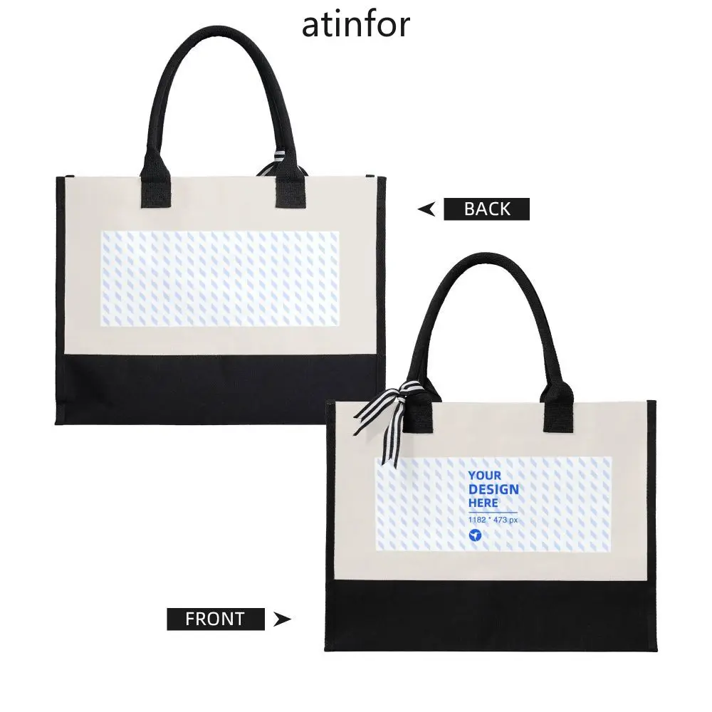 atinfor Wholesale Customize 43cmx17x32CM 3D Canvas Splicing Tote Gift Shopping Bag -Two sided area Printing