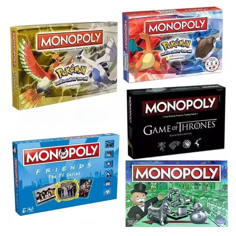 Monopoly Pokemon New All Series Friends Board Game of Thrones Puzzle Battle Hobby Casual Toy Kid Anime Family Collectible Gift