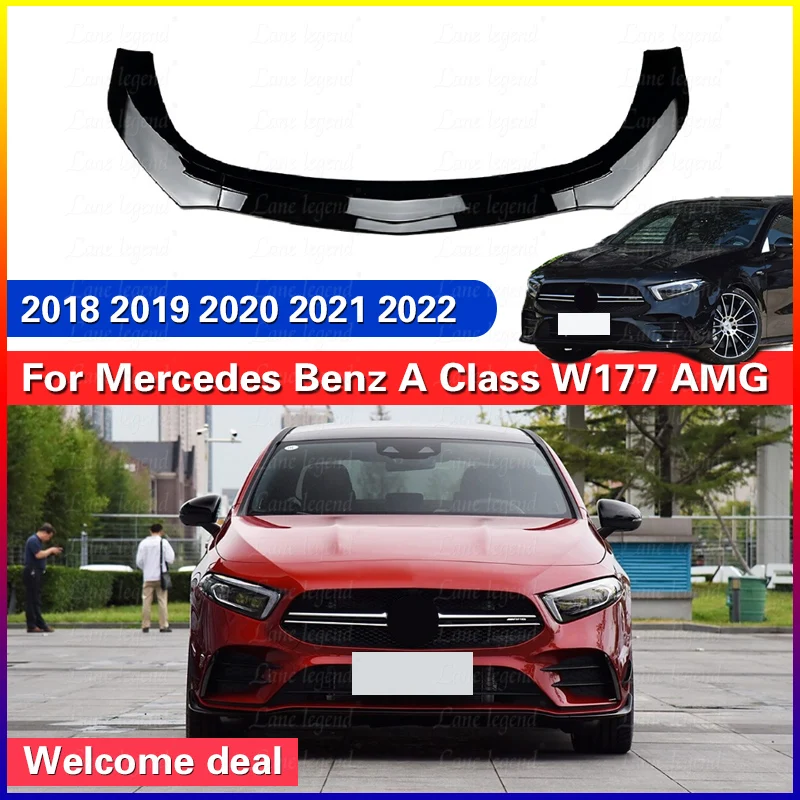 For Mercedes Benz A CLASS W177 A180 A200 A35 AMG 2018-2022 Front Lip Bumper Spoiler Bumper Protection Front Shovel Surround