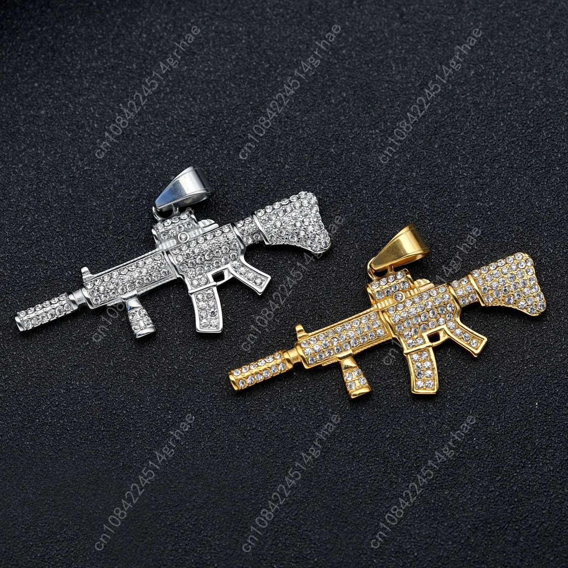 

Hip-hop Gun Necklace Inlaid ak 47 Rhinestone Choker For Men Akm Gun Pendant Punk Chain Jewelry Gift