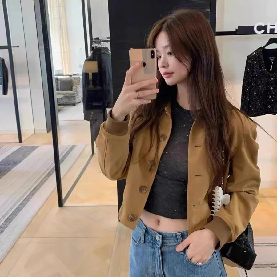 Dimagrante Pelle scamosciata ort Jaet Verdura Flip-Collar Retro Sle Loose Fit Cappotto da donna Chiusura con bottoni Lungo Sve Autunno Capispalla