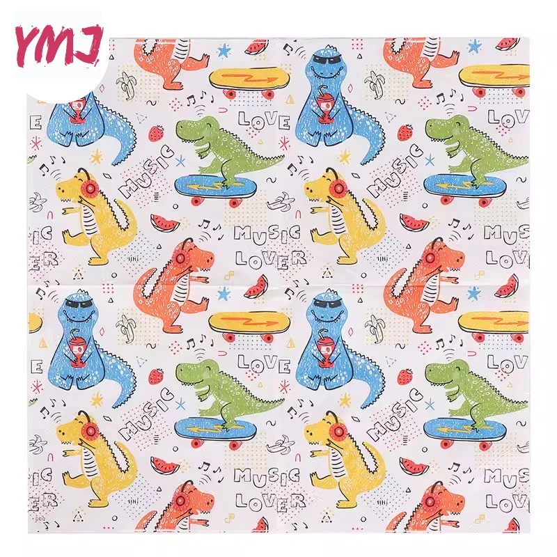 Creative dinosaur colorful printed napkin disposable hotel restaurant cafe party decoration folding placemat 2-Ply 20pcs/pac