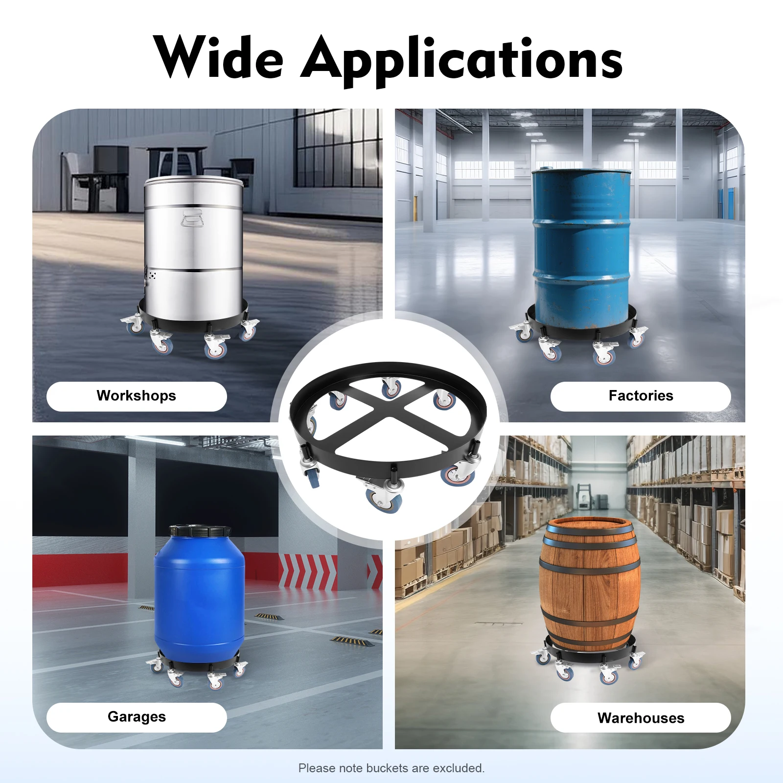 أسطوانة دوللي سعة 55 جالون، عربات دوللي برميل، حامل دوللي بسعة تحميل 907 كجم/2000 رطل مع 8 عجلات لطبول زيت النقل