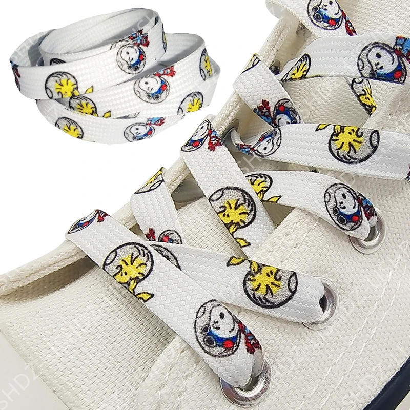 New 1Pair Snoopy Kawaii Shoelaces Anime Kt Cat Cartoon Flats Shoe Laces Sneaker White Fashion Casual Shoes Accessories Gifts Toy