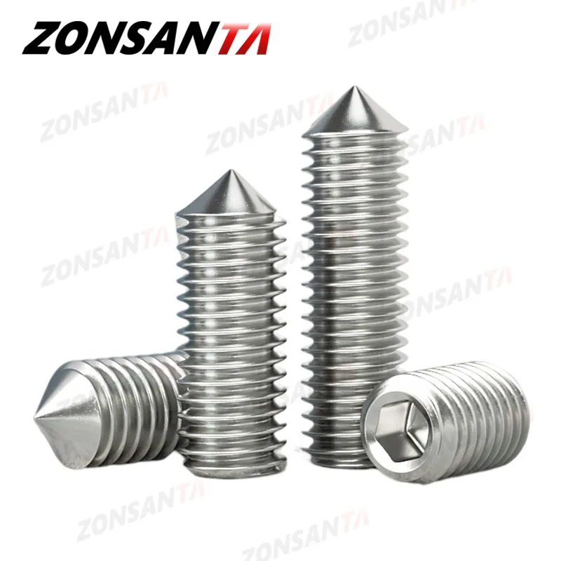 Os parafusos do soquete do sextavado de aço inoxidável, encantam os parafusos, M2, M2.5, M3, M4, M5, M6, M8, M10, M12, 304, Allen, copo, ponto do cone, parafuso da Grub, PCes 10