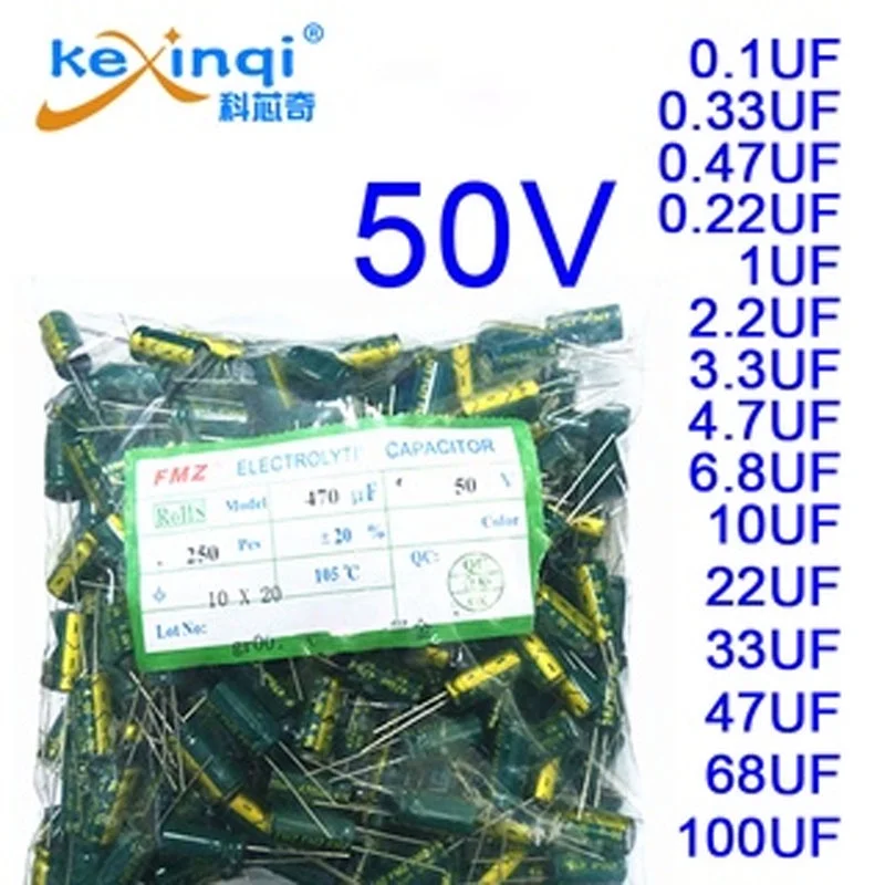 

10pcs/lot 50V Dip Aluminum Electrolytic Capacitor 0.1uf 0.33uf 1uf 2.2uf 3.3uf 4.7uf 6.8uf 10uf 22uf 33uf 47uf 68uf 100uf