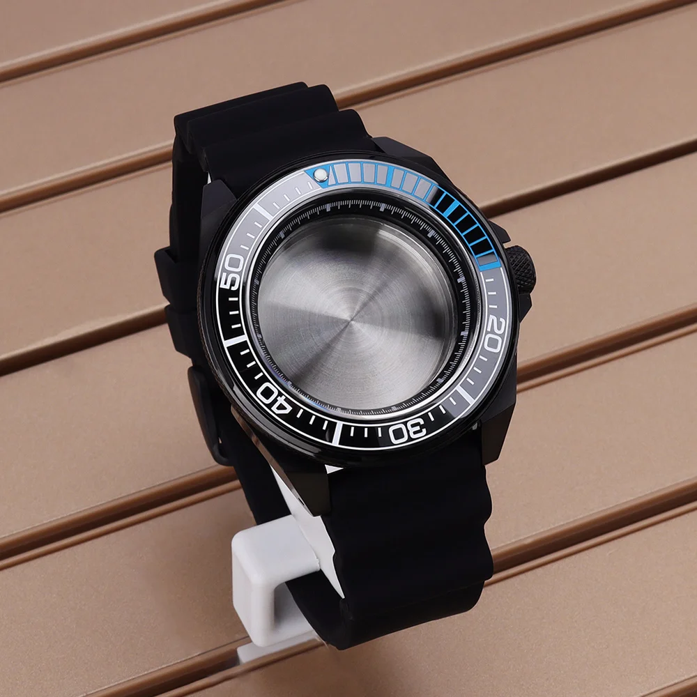43MM NH35 Black Watch Case Accessories Sapphire Glass For PROSPEX King Samurai NH35 NH36 NH38 NH34 Movt Rubber Strap Accessories