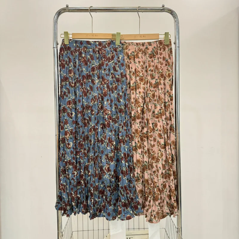 Real Shot Floral Midi Skirt Women, New Autumn Winter High Waist Long Skirt, Slimming A-Line Skirt, Skirt Paired with Sweater