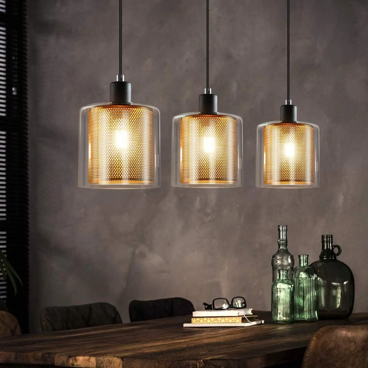 Cliheet Gold Bell Shade Pendelleuchte, E14-Fassung (Leuchtmittel nicht enthalten), höhenverstellbar, ideal für Wohnzimmer, Esszimmer, Schlafzimmer.