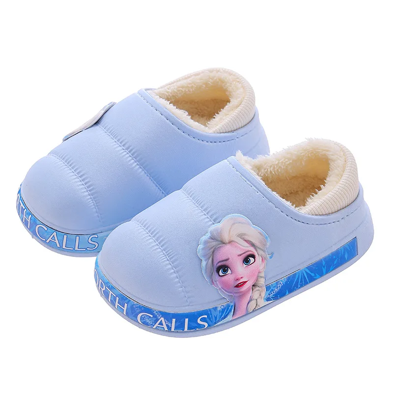 Disney Frozen Girls Cotton Slippers Soft Elsa Winter Warmer Indoor Warmth Preservation Non Slip Bedroom Children\'s Plush Shoes