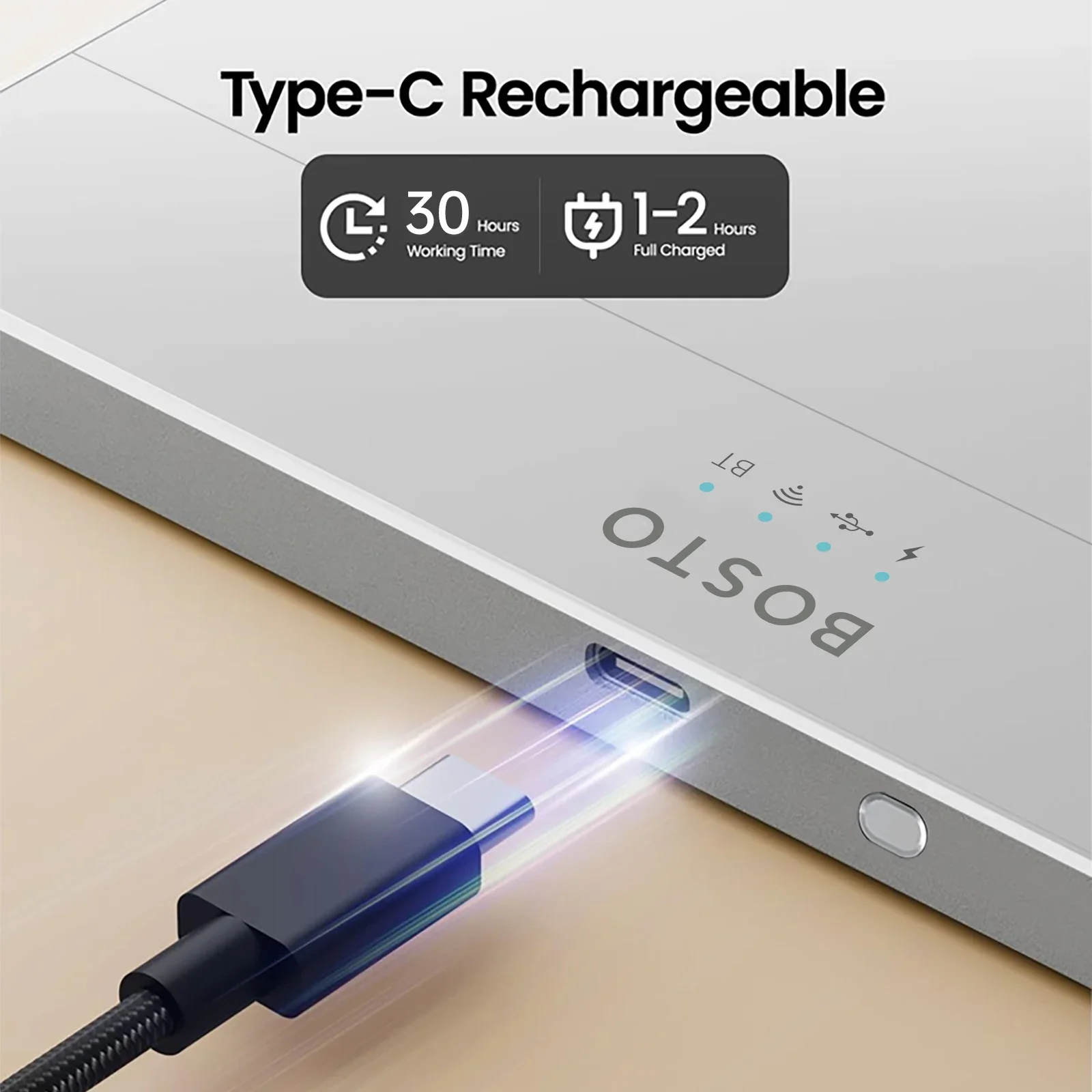 BOSTO T02 Touchpad com fio e sem fio 2.4G e BT e USB Vidro temperado ultrafino compatível com sistema Mac / Windows 10/11