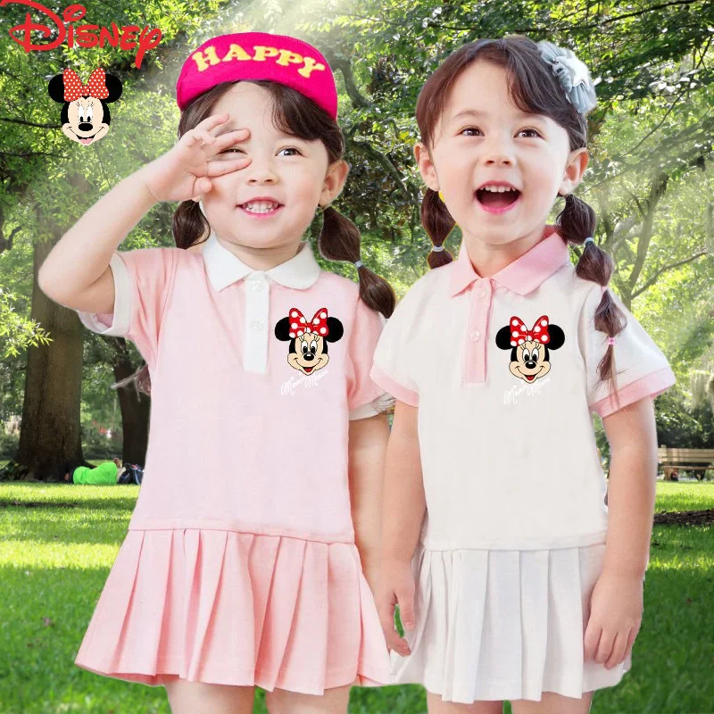 

New kawaii Disney cute Minnie girls summer outdoor light soft breathable fashion casual cartoon lapel pleated short sleeve dress