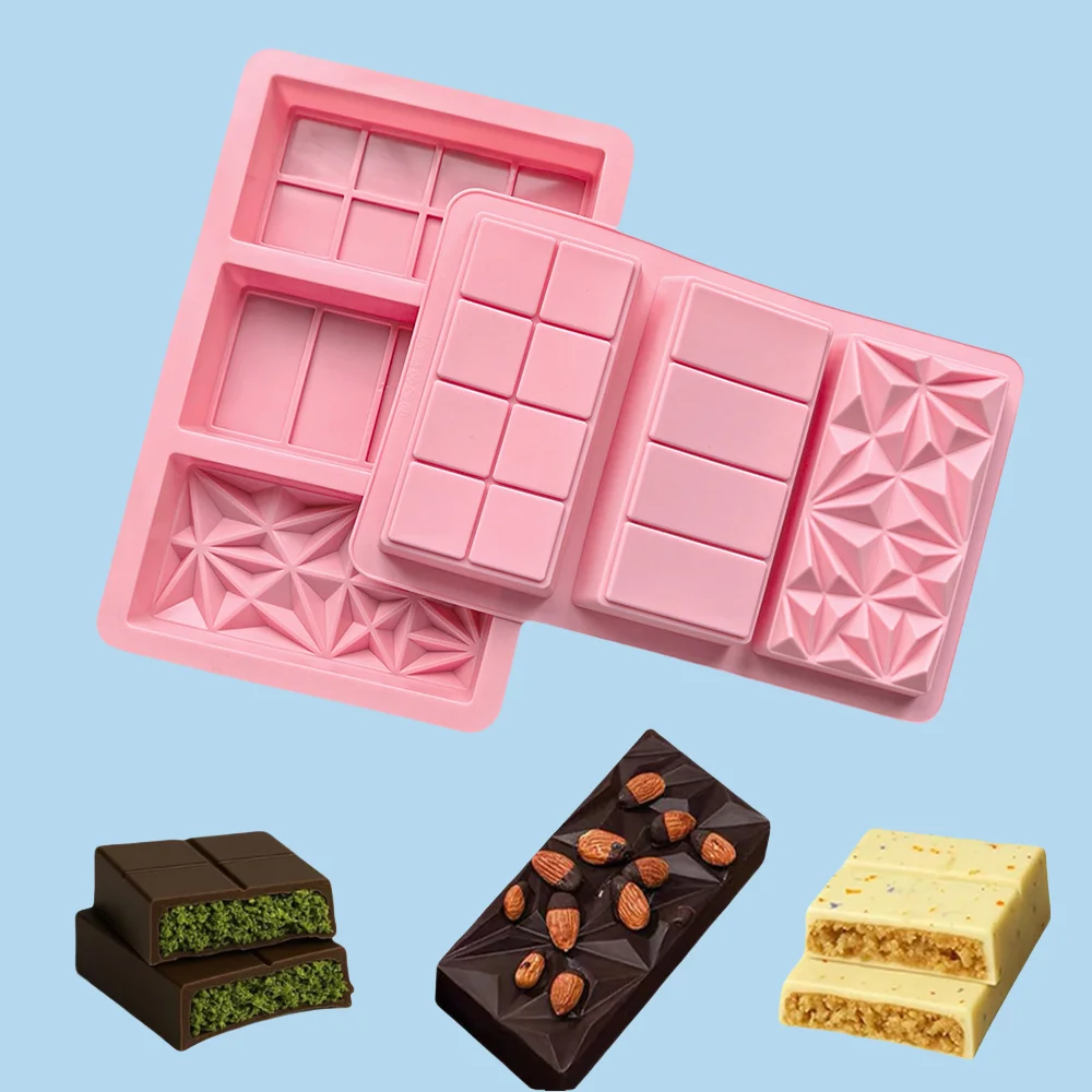 قطعة واحدة من قوالب السيليكون المكونة من 3 صفحات كاملة من شريط طاقة الشوكولاتة، والبودنغ، والبسكويت، وأدوات الخبز لتزيين الكيك