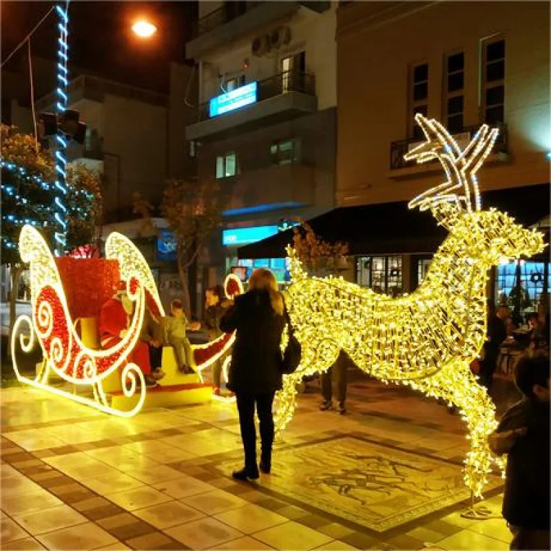 custom.outdoor large decoration plush life size LED santa sleigh 3d reindeer motif light antlers for manuf