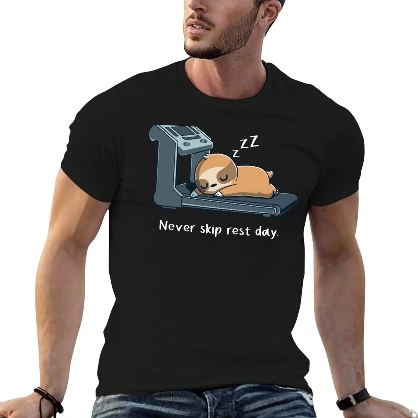 Sloth Exercise Never Skip Rest Day T-Shirt cotton t shirts man 100% funny t shirts dark humor man t shirt summer T-shirt