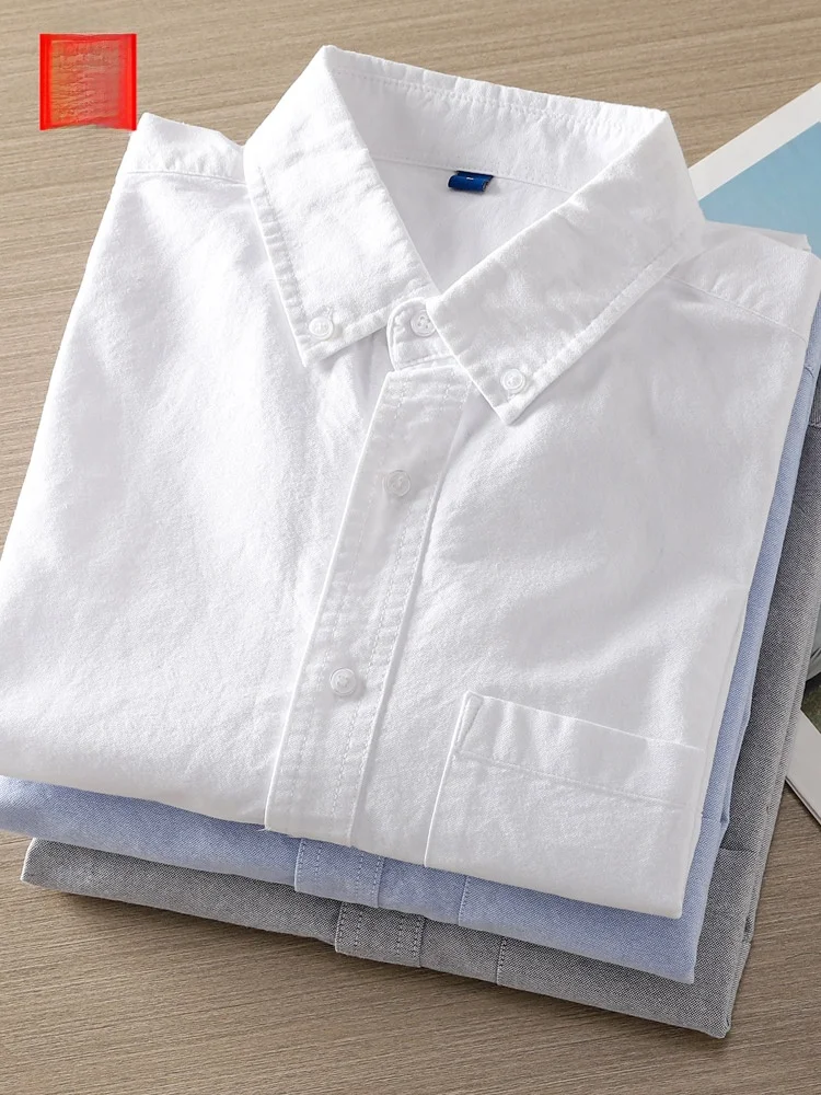 

Heavyweight Pure Cotton Ox Cloth Men's Long Sve Casual irt Busin Casual High End Blue White Coat Jaet for Autum...