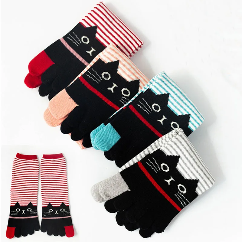 

5 Pairs Cute Cartoon Toe Socks for Girls Funny 5 Finger Cat Animal Sock Soft Cotton Short Casual Harajuku Toe Socks 4 Seasons