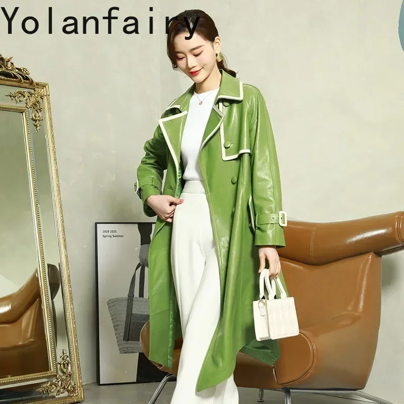 YOLANFAIRY Echt Leder Jacke Frauen Kleidung Schaffell Graben Mantel Koreanische Mode Schlanke Damen Windjacke Mantel Weibliche Jacke