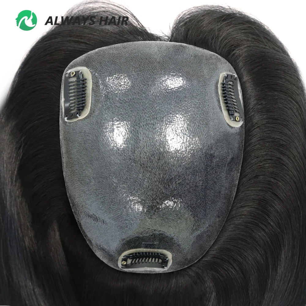 Topper de Cabelo Virgem Mongol Feminino de 18 Polegadas, 13 cm x 17 cm, Toupee de Pele Injetada com 3 Clips