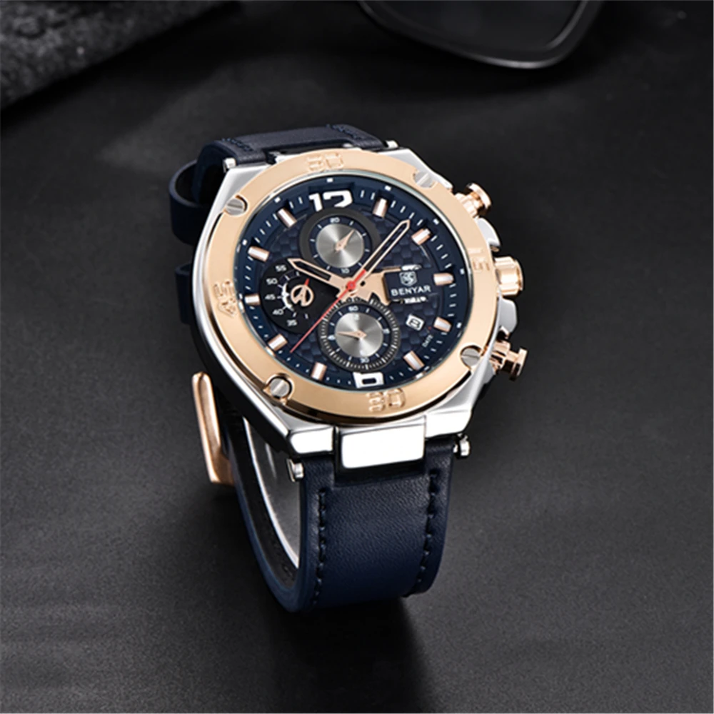 BENYAR Design Men\'s Quartz Watch Multifunctional Sports Waterproof Chronograph Calendar Clock Top Luxury Fashion Watch Original