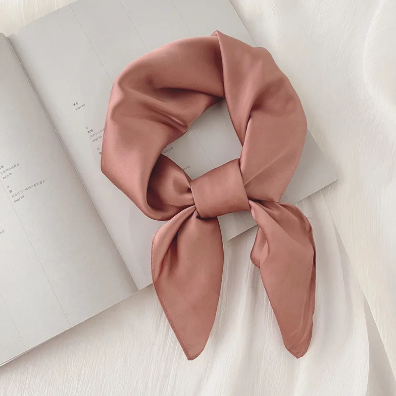 Luxus Solide 70*70 cm Seide Quadrat Schal Frauen Weiche Satin Haarband Halstuch Krawatte Weibliche Stirnband Foulard Tasche band Geschenk – Detail 11