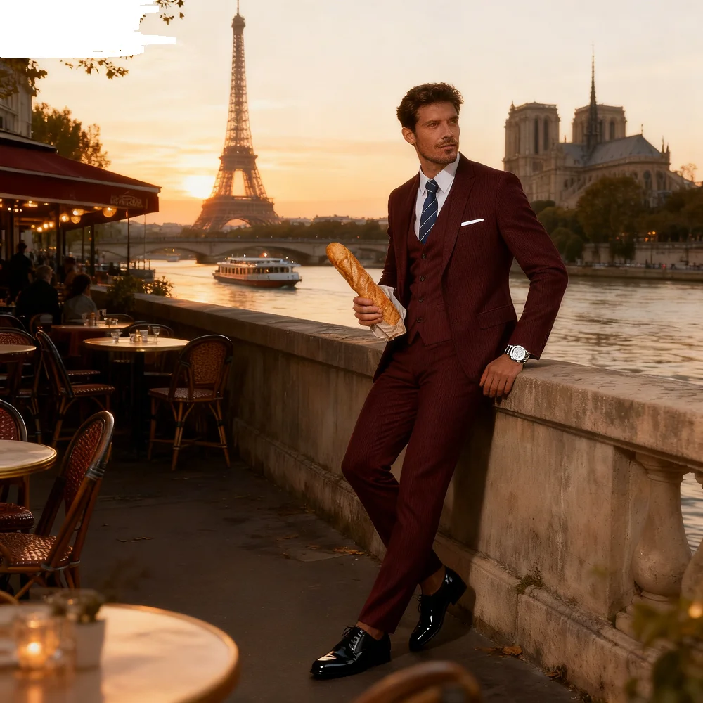 

Men's American Size Terno (Blazer + Vest + Pants) Business Style British Solid Color Casual Banquet Host Wedding Suit