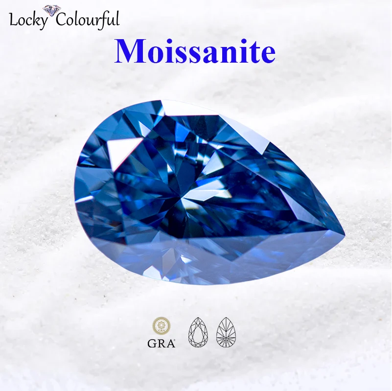 

Moissanite Primary Royal Blue Color Pear Shape VVS1 Charms Beads for DIY Jewelry Making Pendant Materials with GRA Certificate
