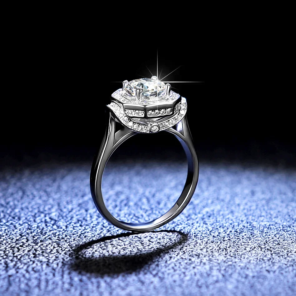 Lumira Four-Prong 1 carat Moissanite Platinum PT950 Square Ring with Diamond-Encrusted for Women Engagement Fine Jewelry Gifts