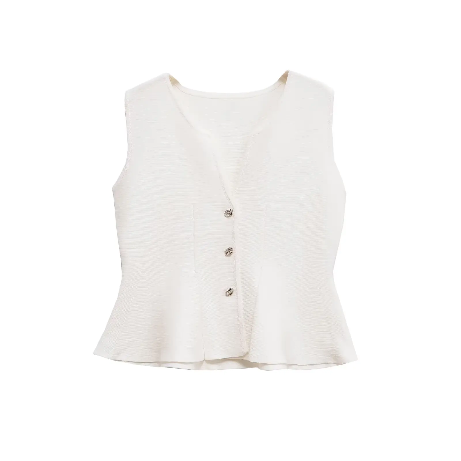 

MYST&ZA2025 new summer women's casual fashion simple round neck sleeveless short skirt hem knitted short top