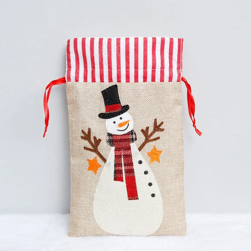 Christmas Gift Bag 18x30cm Santa Gingerbread Man Cotton Burlap Bag For Candy Bag Linen Jewelry Bag Christmas Gift Drawstring Bag