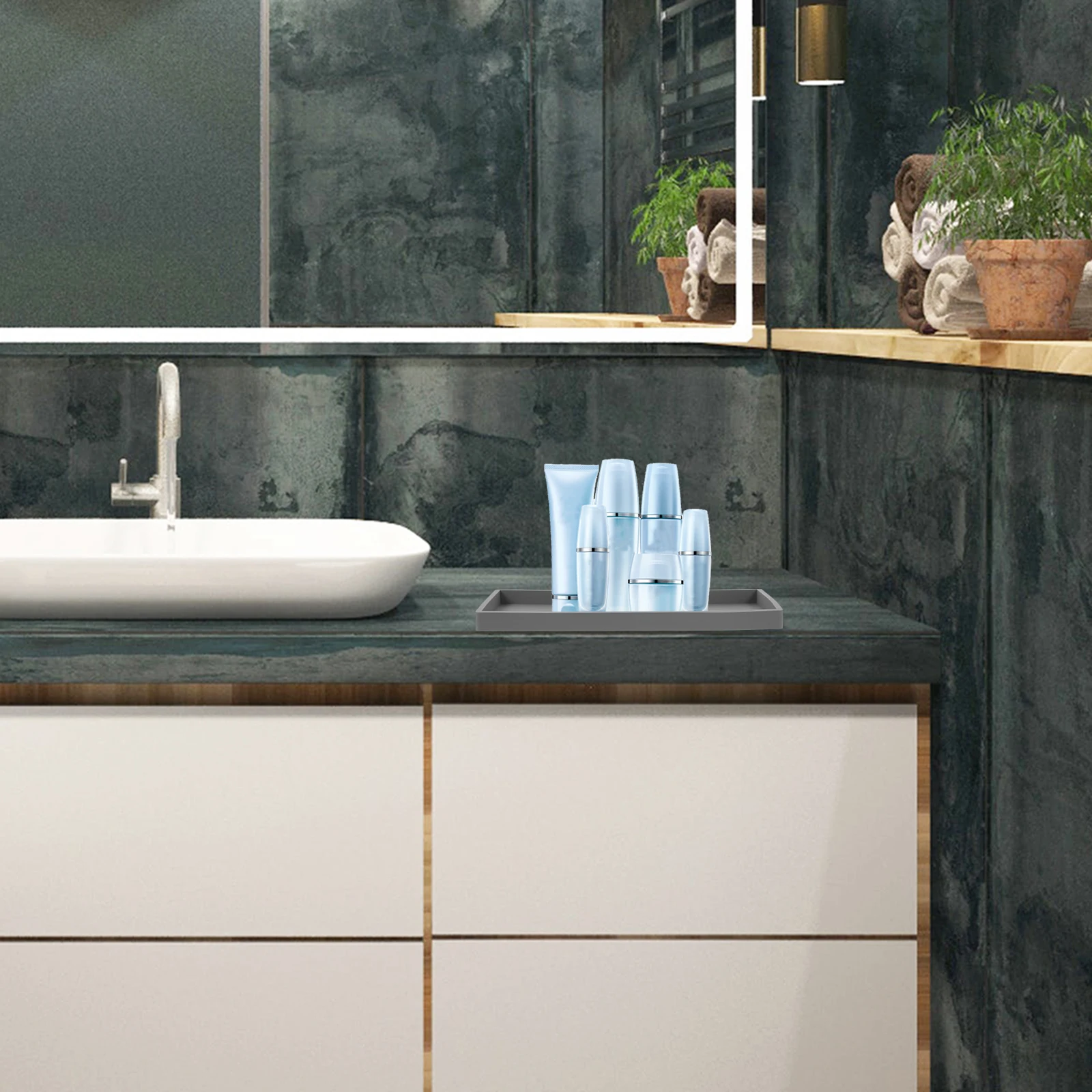 

Large Capacity Silicone Storage Tray Rectangular Non-Slip For Bathroom Kitchen Vanity Counter Organizing Tray Toiletries